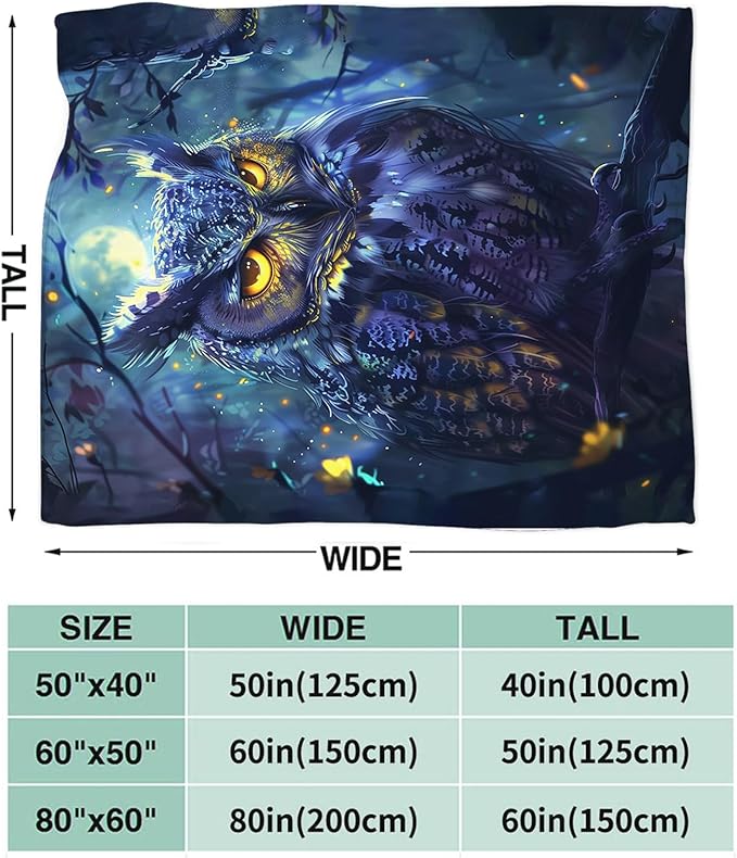 Tijuboni Owl Throw Blanket Owl Gifts for Girls Boys Women Men Kids Adults Soft Flannel Fleece Blanket for Couch Sofa Bed Home Decor 60"x80"