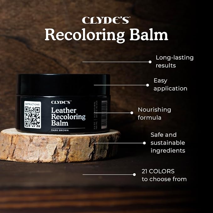 Clyde's™ Leather Company Leather Recoloring Balm – Color Restore & Scratch Repair Kit for Faded Leather Furniture, Car Seats, Sofa & Vinyl | 23 Colors | Non-Toxic Dye