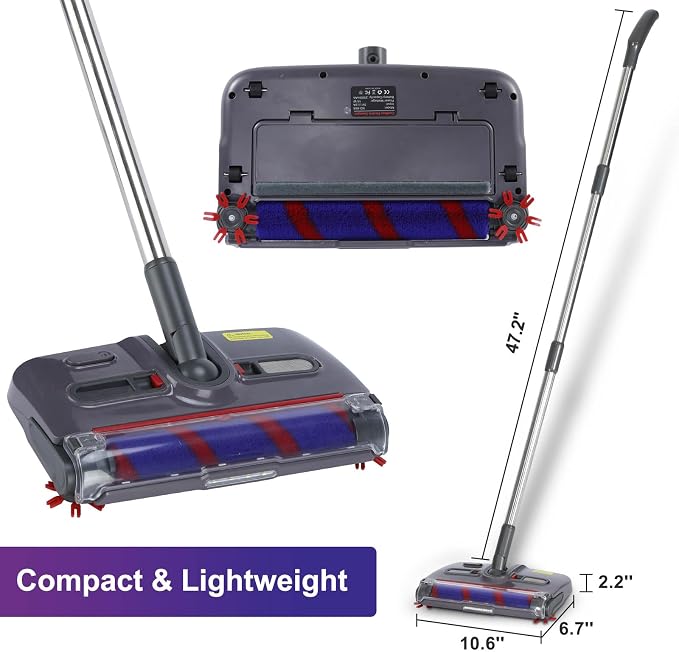 Swivel Cordless Sweeper,Floor Cordless Sweeper, Cordless Electric Sweeper Rechargeable Cordless Sweeper, 360 Direction, Hard Floor Sweeper Roller Sweeper for Home Crumbs,Kitchen, pet Hair,