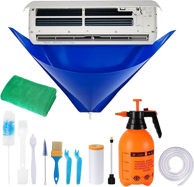 12PCS Mini Split Cleaning Kit Bag with 2L High Pressure Sprayer, Air Conditioner Cleaning Kit, Wall Mounted Air Conditioner Dust Washing Protector Kit