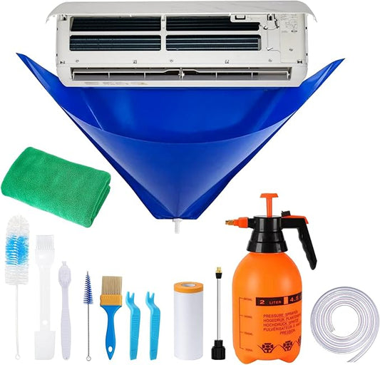 12PCS Mini Split Cleaning Kit Bag with 2L High Pressure Sprayer, Air Conditioner Cleaning Kit, Wall Mounted Air Conditioner Dust Washing Protector Kit