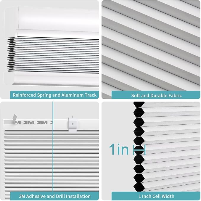 MYshade Cordless Cellular Window Shades No Tools No Drill Blackout Blinds for Indoor Windows Size 50" Wide X 72" Height White Room Darkening Window Blinds for Bedroom, Bathroom, Kitchen, Living Room