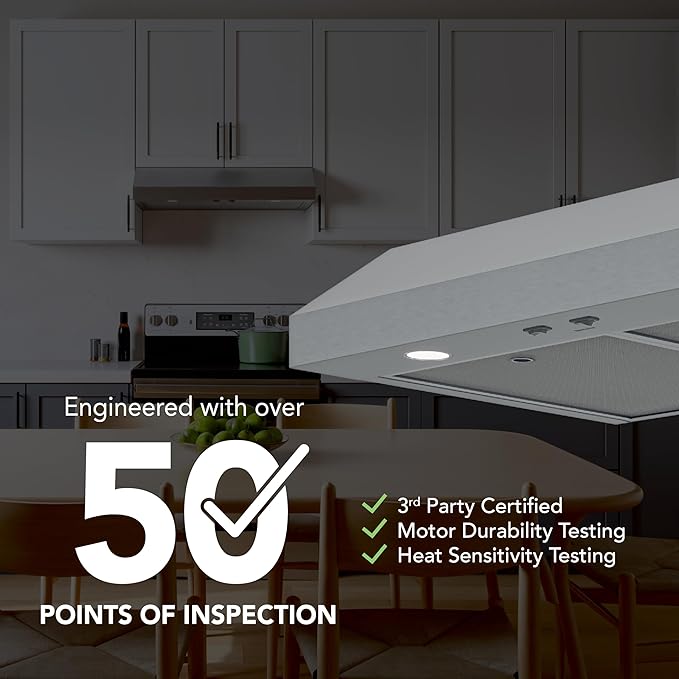 Broan-NuTone 30-Inch Stainless Steel Under Cabinet Range Hood- Trusted Quiet Power with 350 CFM, 1.5 Sones for Effective Everyday Kitchen Ventilation