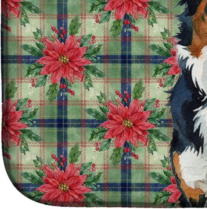 Caroline's Treasures Black Tri American Shepherd Christmas PoinsettIas Dish Drying Mat Absorbent Dish Drying Mat Pad for Kitchen Counter Dish Drainer Mat for Countertop, 14 x 21", Multicolor
