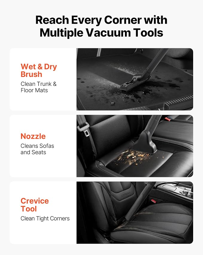 VEVOR Commercial Shop Vac, 11 Gallon Wet Dry Shop Vacuum, 5.5 Peak HP Portable with One-Button Self-Cleaning, 1350W Input, 1.25in x 7ft Hose, 20ft Cord, Industrial-Grade for Jobsite, Workshop