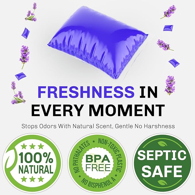 WELLUCK RV Toilet Treatment Drop-Ins, 50 Pack - 50 Week Supply Black Tank Deodorizer | Breaks Down Waste & Tissue | Septic Safe Treatment for RV, Camper, Marine Toilet | Lavender Scents