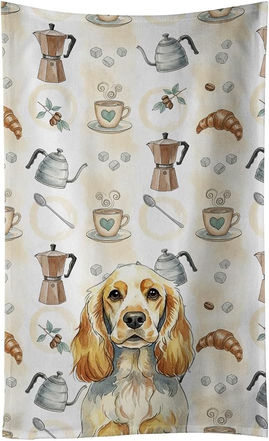 Caroline's Treasures Lemon Roan English Cocker Spaniel Coffee Bar Kitchen Towel Velour Plush Front and Cotton Loop Back Machine Washable