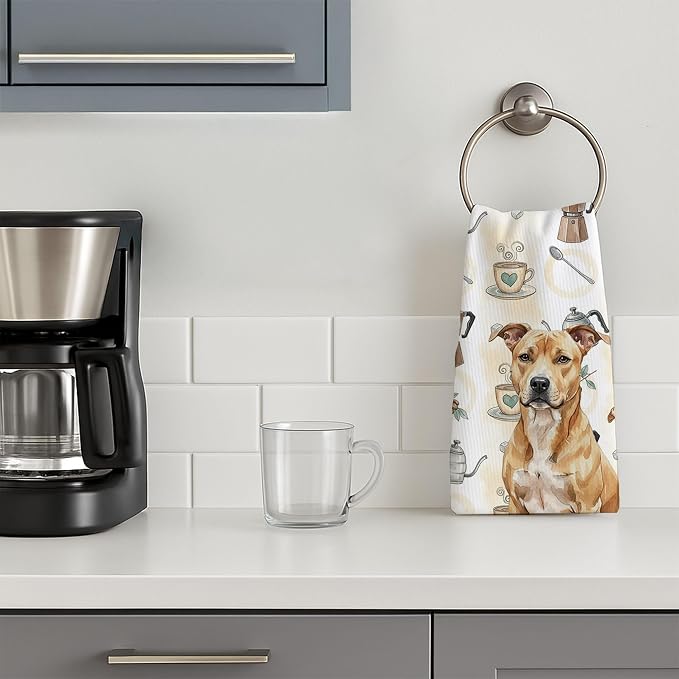 Caroline's Treasures Fawn American Staffordshire Terrier Coffee Bar Kitchen Towel Velour Plush Front and Cotton Loop Back Machine Washable
