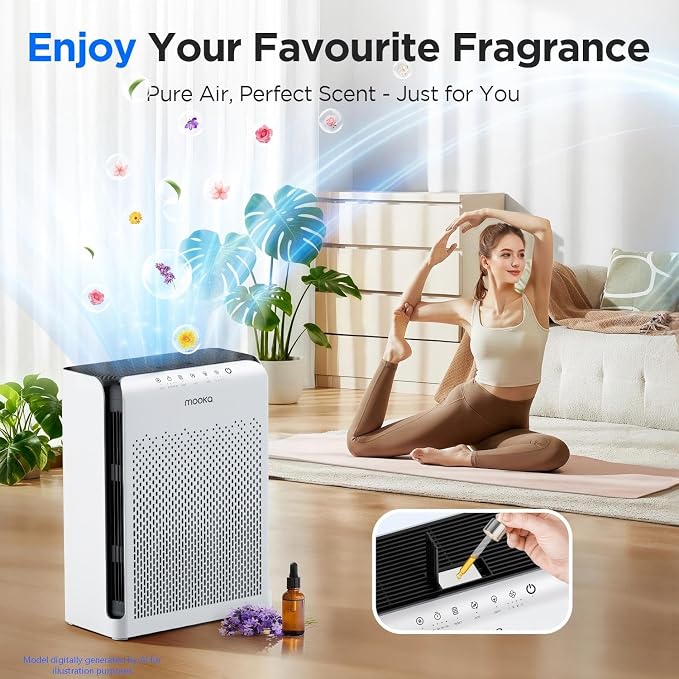MOOKA Air Purifiers for Home Pets Large Room 2200ft² with ECO Mode, 20dB Ultra-Quiet HEPA Air Filter for Bedroom with Aromatherapy Nightlight, Air Cleaner for Pet Hair Dander Odor Dust Smoke, M200L