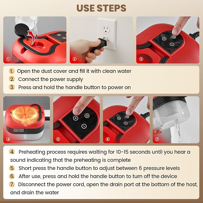 Saker Handheld Steam Cleaner for Home,6-Level Adjustable Steamer for Cleaning,Portable Steam Cleaner,Steamer for Cleaning with 1200ML Water Tank,Suitable for Kitchen,Bathroom,Living Room