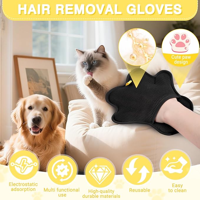 Pet Hair Removal Glove for Cats and Dogs,Cute Paw Design,Upgrade Reusable Electrostatic Magic Brush Pet Hair Removal Grooming Gloves Tool for Furniture, Bed Sheets,Couch,Clothes,Carpet,Car Seat (1)