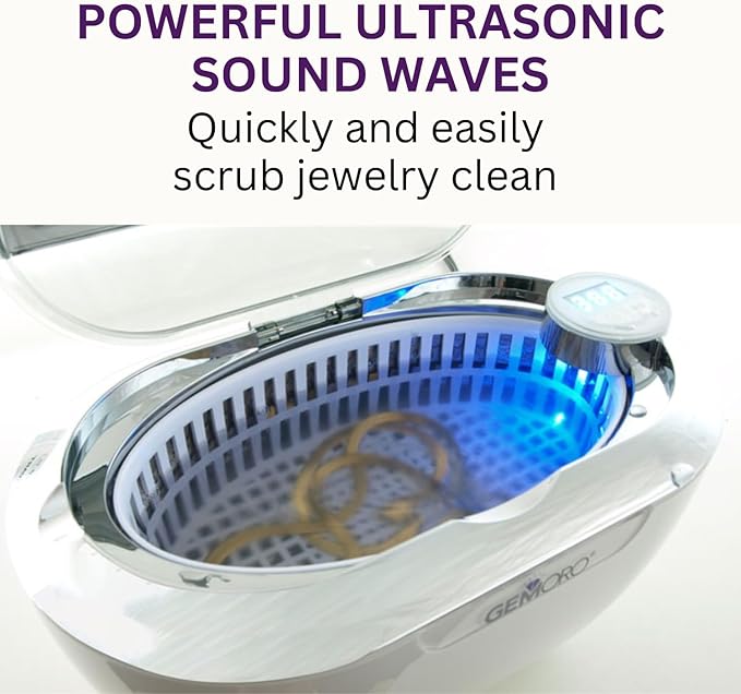 GemOro LUXESPA | Personal Ultrasonic Jewelry & Eyeglass Cleaner with 5 User-Programmable Timed Cleaning Cycles | Professional Performance Machine for Rings Watches Glasses Earrings Retainers