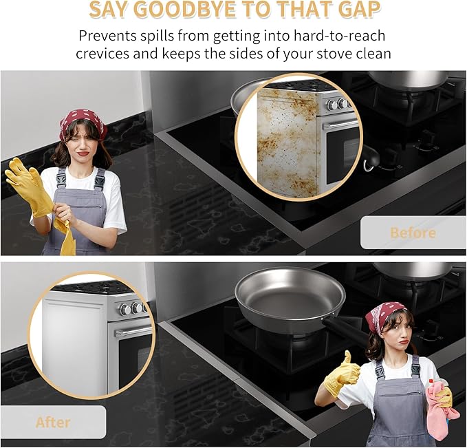 316 Stainless Steel Stove Gap Covers,2 Pack Stove Gap Filler,Range Trim Kit,Heat-Resistant Stove Gap Guard,Easy Retractable Length 13.8" to 27.5",Width 0.78",Silver
