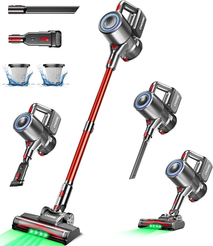 Cordless Vacuum Cleaner, 500W/40Kpa Stick Vacuum with 45Mins Runtime, Self-Standing Vacuum Cleaners for Home, Anti-Tangle, 1.5L Dust Cup, Rechargeable Vacuum for Hardwood Floor Carpet Pet Hair