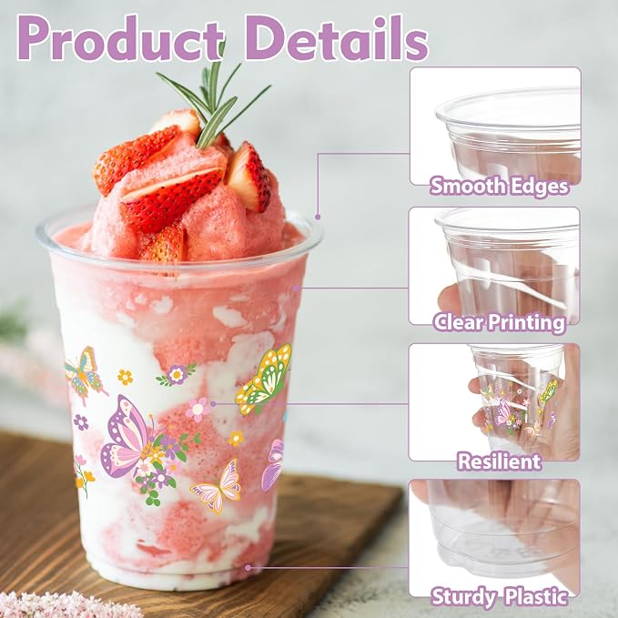 100 Pcs Butterfly Plastic Cups 12 oz Butterfly Disposable Cups Clear Butterfliy Theme Drinking Cup Spring Party Favor Drinking Beverage Cup for Baby Shower Birthday Party Supplies