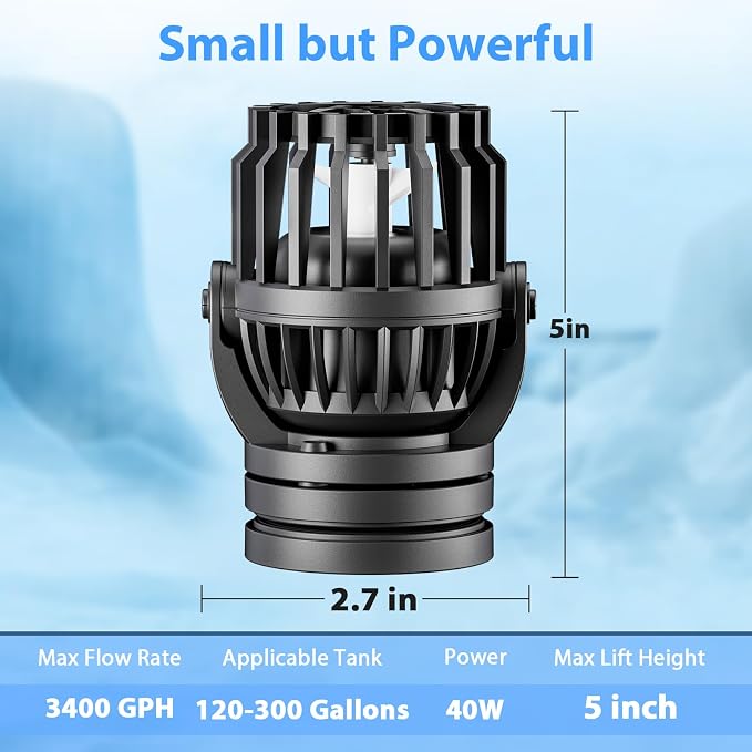 Aquarium Wave Maker Adjustable with Controller Strong Magnetic Suction Base DC Powerhead for Fresh Salty Water Saltwater Tank Aquarium Water Circulation Pump for 130-350 Gallon Fish Tanks (40W/3400GPH