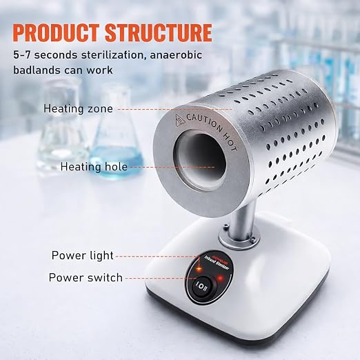 Lab Infrared Sterilizer with 14/35mm Loop - 400°C/825°C Dual Temp, 150W/240W, Fast Sterilization for Scalpel, Needle & Lab Instruments - CE Certified, for Biology, Mycology & Clinical Labs (ds900)