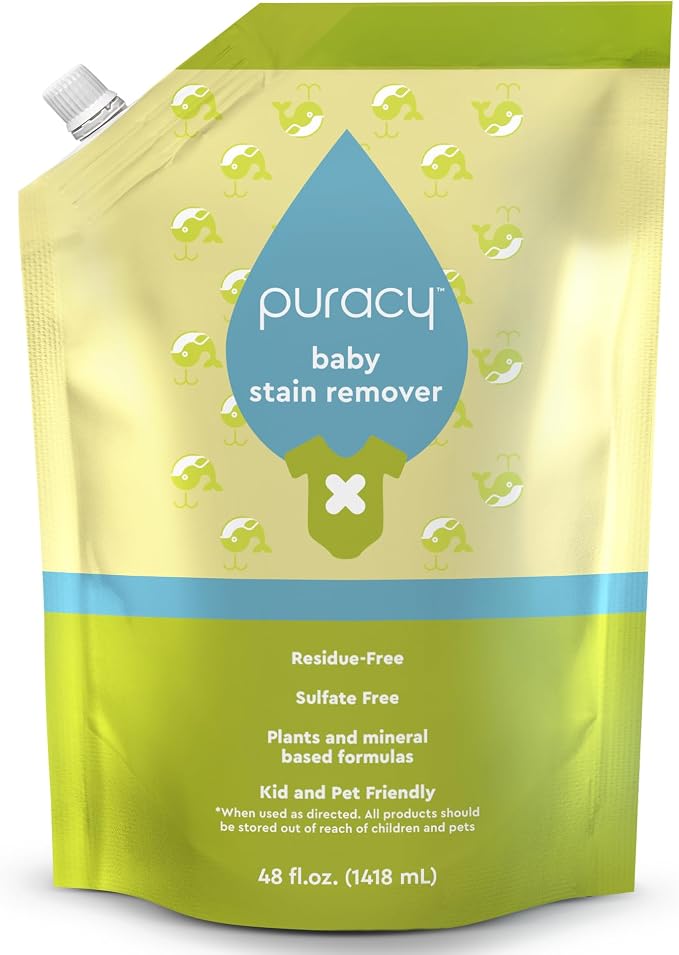 Puracy Stain Remover, Travel and Laundry Stain Cleaner for Clothes, Baby Essentials, Kids Stains, Oil and Fabric Spot Cleaner (Stain Remover Spray, 48 fl oz)