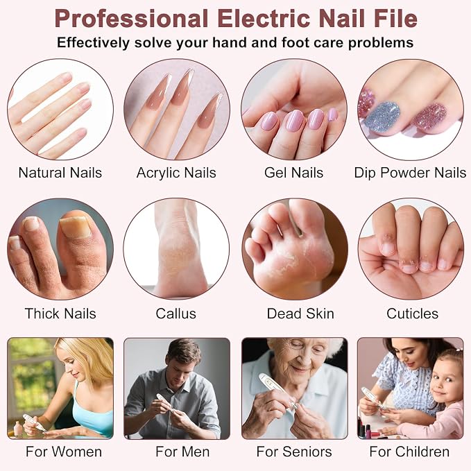 Toenail Grinder, Toe Nail Grinder for Thick Toenails, Electric Manicure Pedicure Set, Cordless Rechargeable Toenail Drill File Kit, Toe Nail Sander for Men Women Seniors Humans Thick Nails