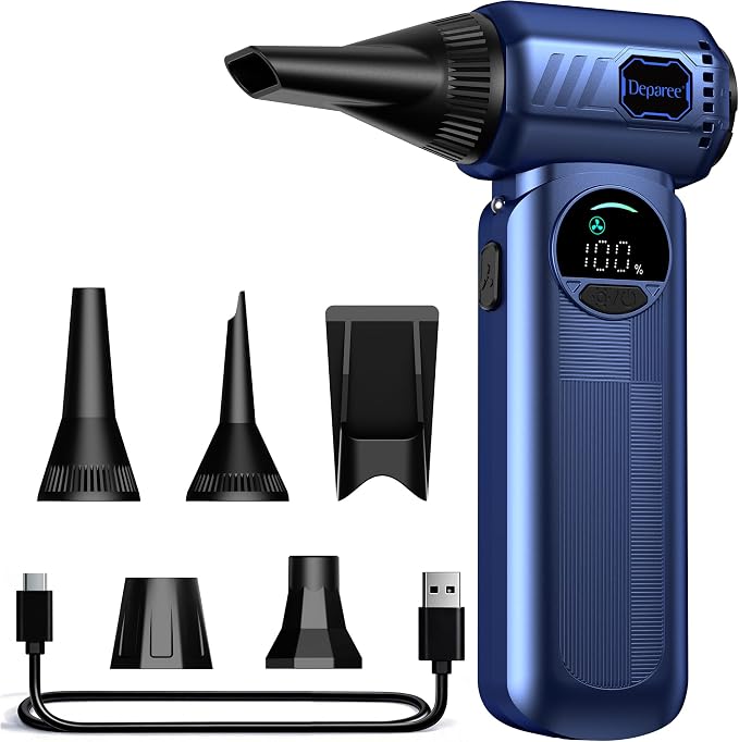 Cordless Electric Air Duster with Brushless Motor, Adjustable Airflow, 8000mAh Rechargeable for PC, Keyboard, Car & Home Cleaning (Blue)