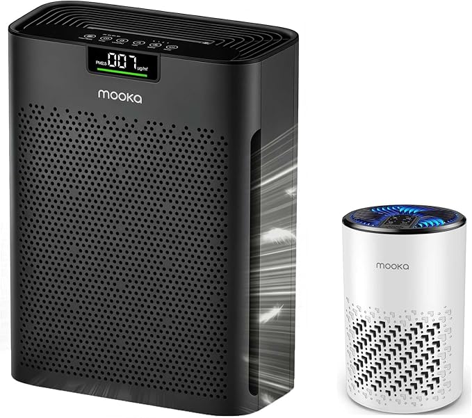 MOOKA 2 Air Purifiers KJ067L and KJ190H Black for Home Large Room 500ft² to 2200ft²