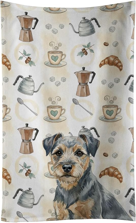 Caroline's Treasures Blue and Tan Border Terrier Coffee Bar Kitchen Towel Velour Plush Front and Cotton Loop Back Machine Washable