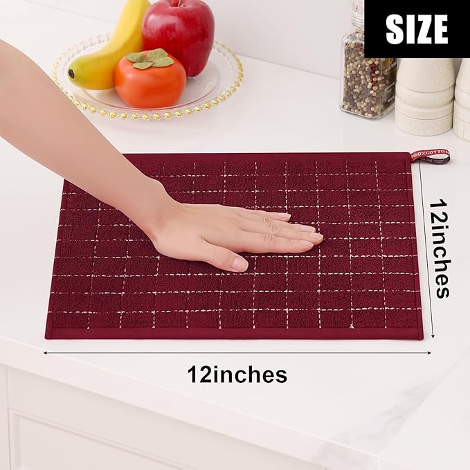 Homaxy 100% Cotton Terry Kitchen Dish Cloths, Ultra Soft and Absorbent Dish Towels for Kitchen, Suitable for Drying and Washing Dishes, 12 Pack, 12 x 12 Inches, Burgundy Red