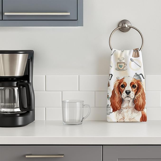 Caroline's Treasures Blenheim English Toy Spaniel Coffee Bar Kitchen Towel Velour Plush Front and Cotton Loop Back Machine Washable