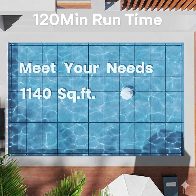 K2 Cordless Robotic Pool Cleaner, 120-Min Runtime Pool Vacuum for Above/In-Ground Flat Pools, Strong Suction for Sand & Leaves, Auto-Parking, Covers Up to 1140 Sq.ft