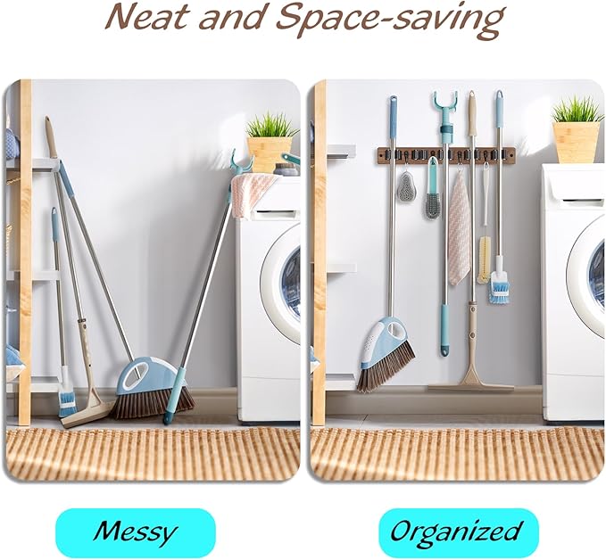 OUTNILI Broom Holder and Coat Rack Wall Mount Bundle