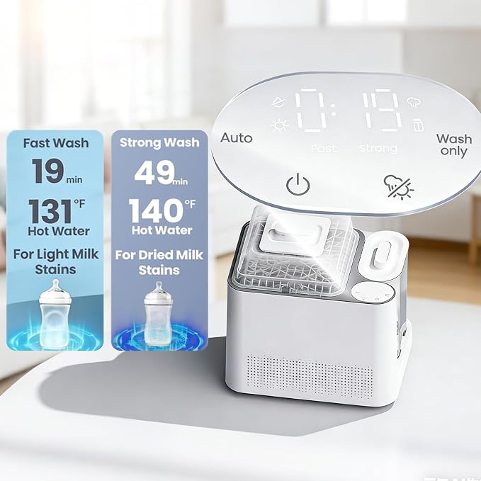 Baby Bottle Washer, Sterilizer & Dryer - All-in-One Cleaning Machine for Bottles,Sterilisateur Biberon 19-Minute Quick Clean, Suitable for All Baby Bottles and Breast Pump Accessories.