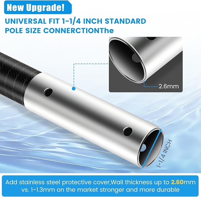 Pool Pole Carbon Fiber, swimming pool pole telescopic 4.6 to 15 FT, Adjustable 4 Piece Extendable Pool Cleaning Pole, Professional Pool Pole fit for Brushes, Vacuum, Nets, Skimmers, Rakes