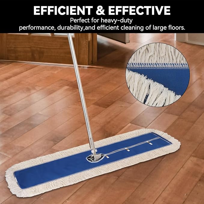 48 Inch Commerial Dust Mop Head Replacement : Mircofiber Dust Mop Head Refills for Industrial & Janitorial Supplies, Heavy Duty Mop Head for Hardwood Floor Cleaning,Blue (48 Inch - 1 Pack)