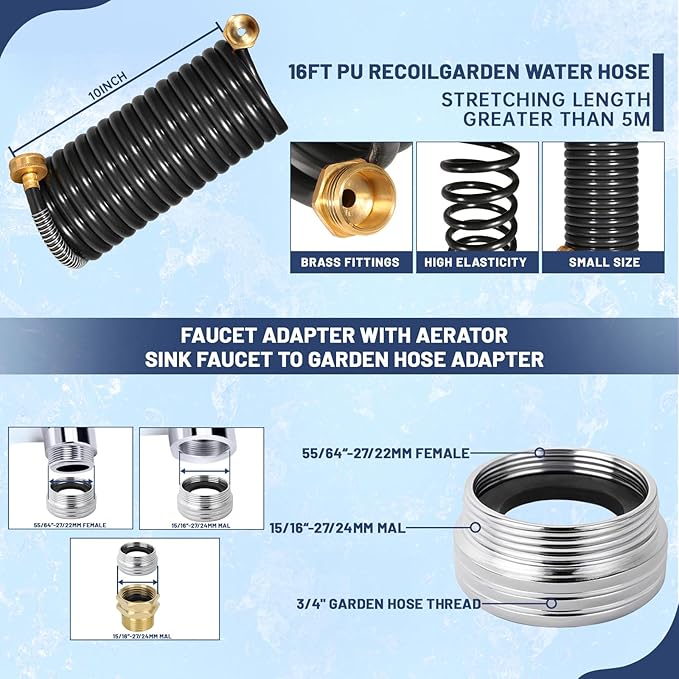 Drain Bladder Kit, Drain Cleaning Bladder With Water Stop Valve Faucet Adapter And 16 3/8ft Garden Hose, Drain Blockage Unclog Kit For Bathroom Drains Kitchen Sinks, Fit 4 To 6 IN Drain Pipes