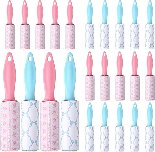 Zhehao 24 Pcs Mini Lint Rollers for Pet Hair Travel Size Clothes Sticky Lint Removers Blue Pink Roller Hair Removal Tools for Dog, Cat, Furniture, Travelers, Pet Owners