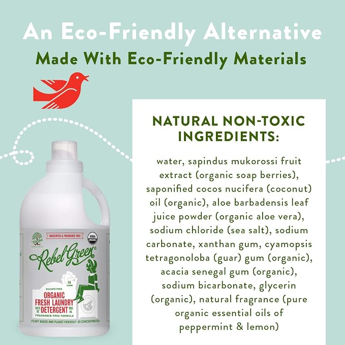 Rebel Green Organic Unscented Fresh Laundry Detergent, 64 FZ