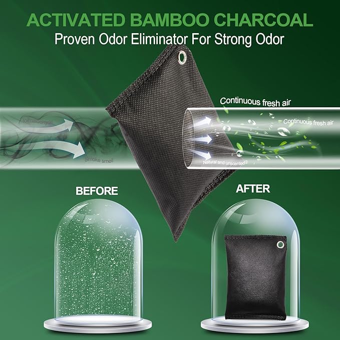 Activated charcoal deodorizer (11 x 100g), bamboo charcoal air purification bags, suitable for dehumidifying, home, refrigerator, shoes, pets, wardrobe, car air freshener deodorant bags.