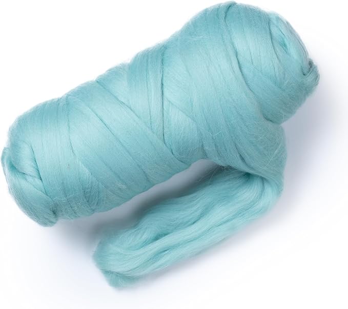 Colored Natural Wool roving, 1 lb. Best Wool for Needle Felting, Wet Felting, handcrafts and Spinning. (Acqua, 1 lb)