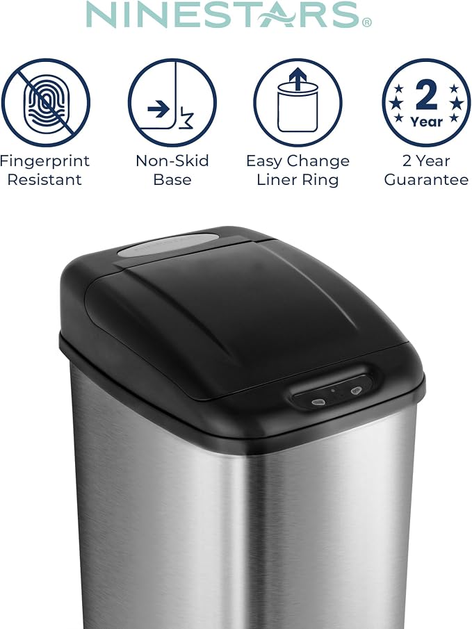NINESTARS DZT-50-6 The Original Automatic Motion Sensor Trash Can, 13.2 Gal. / 50 L., Stainless Steel
