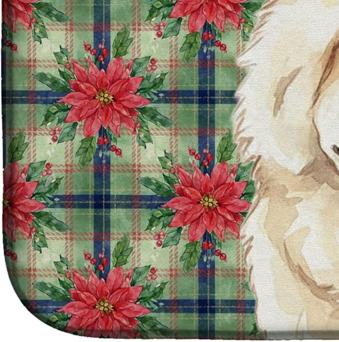 Caroline's Treasures Cream Chow Chow Christmas PoinsettIas Dish Drying Mat Absorbent Dish Drying Mat Pad for Kitchen Counter Dish Drainer Mat for Countertop, 14 x 21", Multicolor