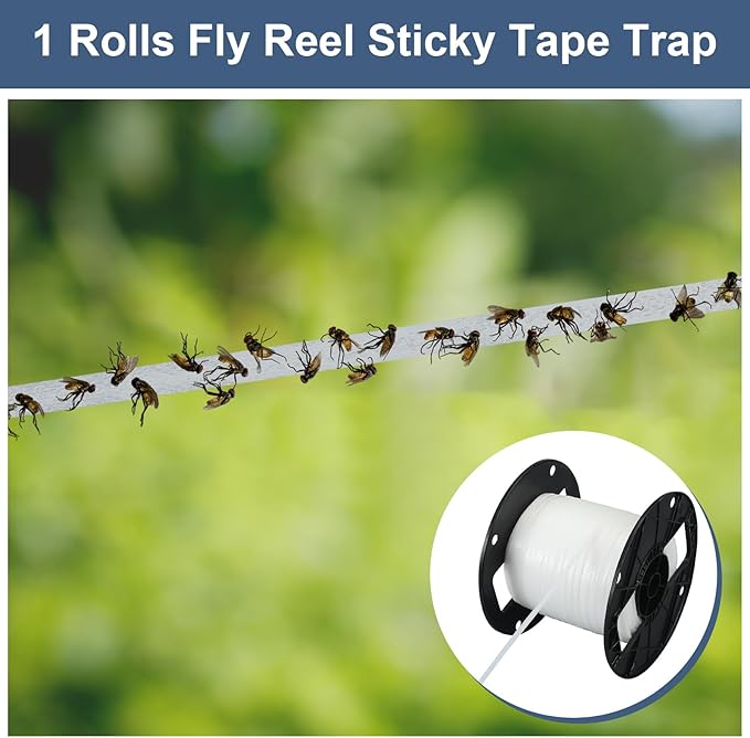Qualirey 1 Pc Sticky Fly Tape Roll 1000 ft Fly Ribbon Line Kit Housefly Reel Hanging Sticky Tape Trap Disposable Bug Strip for Barns Home Indoor Outdoor, Non-Toxic (White)
