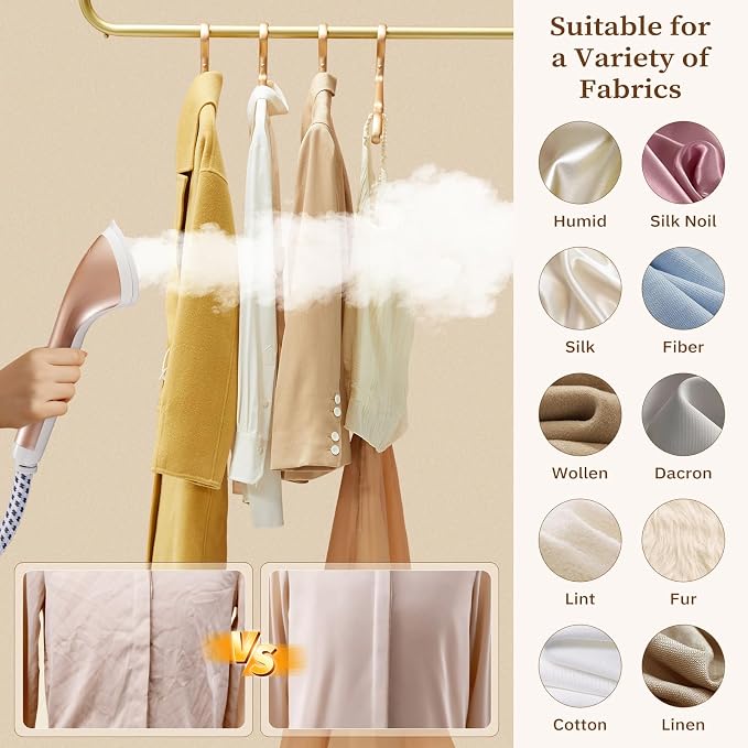 HAPAIS Steamer for Clothes,1800W Standing Garment Steamer 30s Heat-up with Adjustable Stable Double Rod,2-in-1 Flat & Hanging Ironing,Clothes Steamer with 10 Fabric Steam Modes