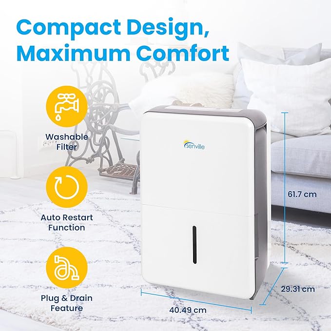Senville SENDH-50AEN1 50 Pint Dehumidifier for Large Rooms, Basement, Up to 4500 Sq. Ft.