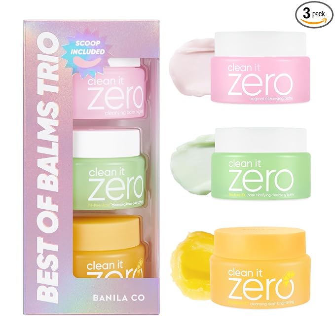 BANILA CO Clean it Zero Best of Balms Trio | Original & Brightening & Pore Clarifying for All Skin Types | Hydrating & Skin Radiance & Blackhead Cleansing (Pack of 3 travel sized balms, 25ml each)