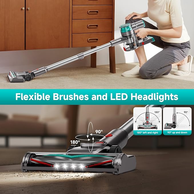 Cordless Vacuum Cleaner, 35Kpa Vacuum Cleaner for Home, 45Mins Stick Vacuum with LED Display, Anti-Tangle & Wall Mount Charging, 6 in 1 Lightweight Vacuum for Hard Floors, Carpet, Pet Hair