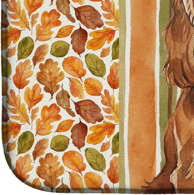 Caroline's Treasures Red English Cocker Spaniel Heirloom Fall Dish Drying Mat Absorbent Dish Drying Mat Pad for Kitchen Counter Dish Drainer Mat for Countertop, 14 x 21", Multicolor