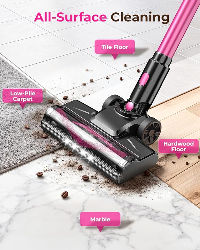 UML0 N8 Cordless Vacuum Cleaner, Lightweight Stick Vacuum with Powerful Suction, 2200mAh Battery, 40 Mins Runtime, Self-Standing, Rechargeable Vacuum Cleaners for Home Hardwood Floor Carpet Pet Hair