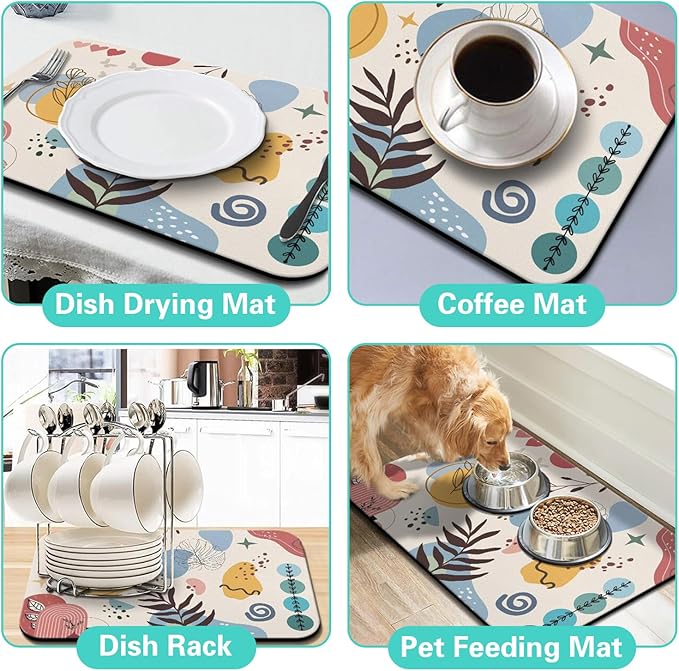 Dish Drying Mat for Kitchen Counter Matt, 2PCS 19"x12" Dish Drainer Mat & 24"x5.5" Sink Splash Guard, Super Absorbent Non-slip Rubber Backed
