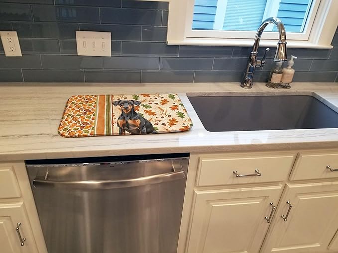 Caroline's Treasures German Pinscher Heirloom Fall Dish Drying Mat Absorbent Dish Drying Mat Pad for Kitchen Counter Dish Drainer Mat for Countertop, 14 x 21", Multicolor