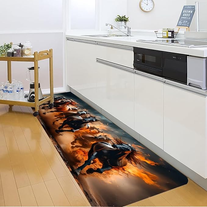 WODEJIA Non Slip Bath Rugs Sponge Foam for Bathroom,Flannel Mat Rug for Living Room, Absorbent MatS for Forlaundry Room and Kitchen,Galloping Steed Welcome Mat 59x24 Inches